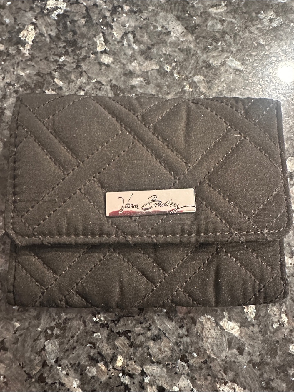 Vera Bradley Quilted Black Card Holder with Metal Nameplate